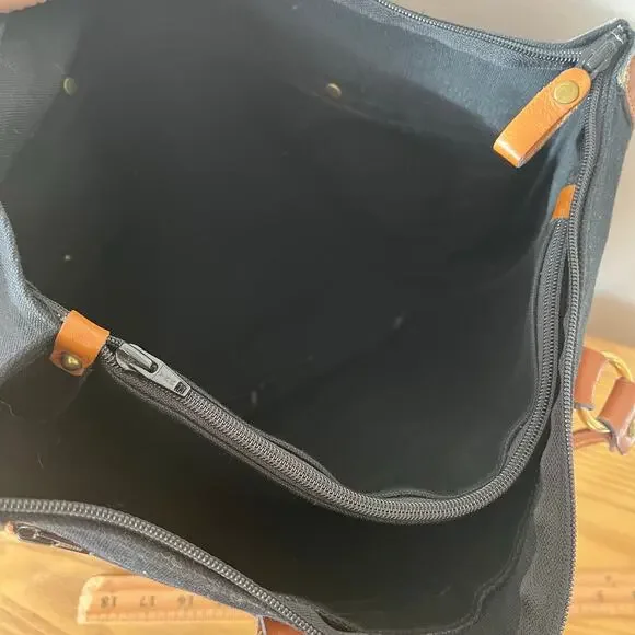 Vintage Orvis Black Canvas Leather Bag Tote Made in USA Battenkill